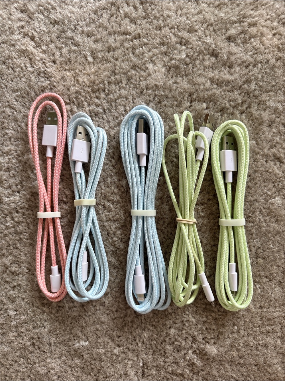 Lightning to USB Charging Cables - Pastel Pink, Blue, and Green